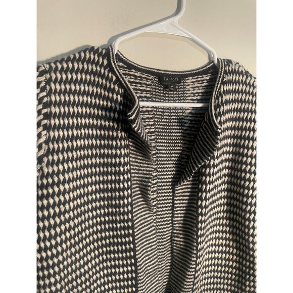 Talbots Black Checked Pure Merino Wool Chunky Knit Cardigan Size Medium - Picture 3 of 9